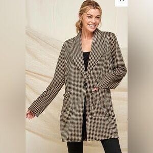Houndstooth Long Oversized Blazer Size 1XL. BX2